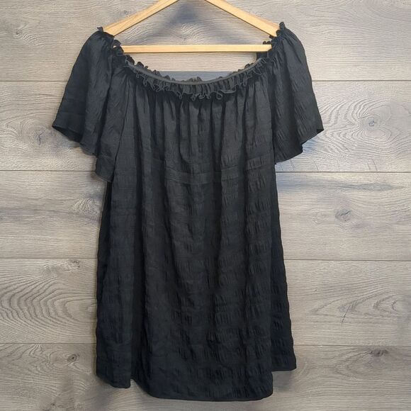 Black Short Sleeve Elastic Neckline Blouse Women's Plus Size 4x - Picture 6 of 7
